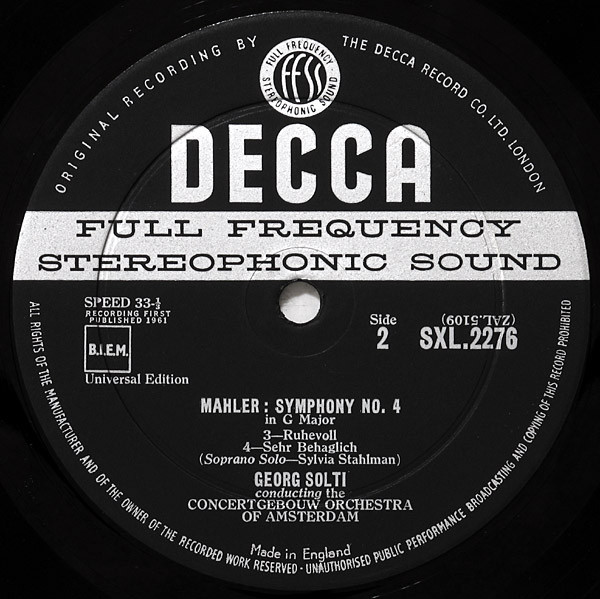 Gustav Mahler , Concertgebouworkest , Georg Solti - Symphony No. 4 In G Major | Decca (SXL 2276) - 4