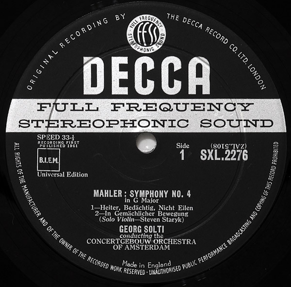 Gustav Mahler , Concertgebouworkest , Georg Solti - Symphony No. 4 In G Major | Decca (SXL 2276) - 3