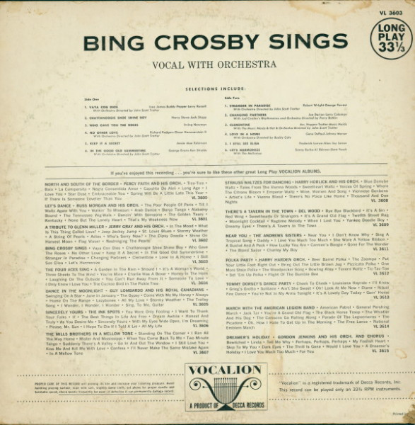 Bing Crosby - Bing Crosby Sings | Vocalion (VL 3603) - 2 Bing Crosby - Bing Crosby Sings | Vocalion (VL 3603) - 2