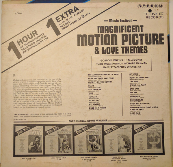 Gordon Jenkins , Hal Mooney , Hugo Montenegro , Richard Hayman , The Manhattan Pops Orchestra - Magnificent Motion Picture & Love Themes | Time Records (S/304) - 2 Gordon Jenkins , Hal Mooney , Hugo Montenegro , Richard Hayman , The Manhattan Pops Orchestra - Magnificent Motion Picture & Love Themes | Time Records (S/304) - 2