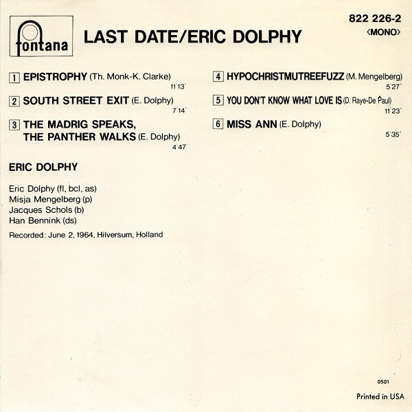 Eric Dolphy - Last Date | Fontana (822 226-2) - 2 Eric Dolphy - Last Date | Fontana (822 226-2) - 2