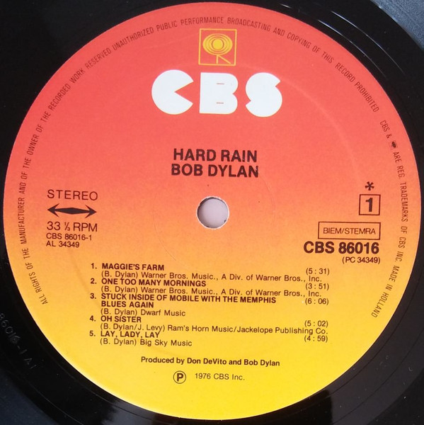 Bob Dylan - Hard Rain | CBS (86016) - 3