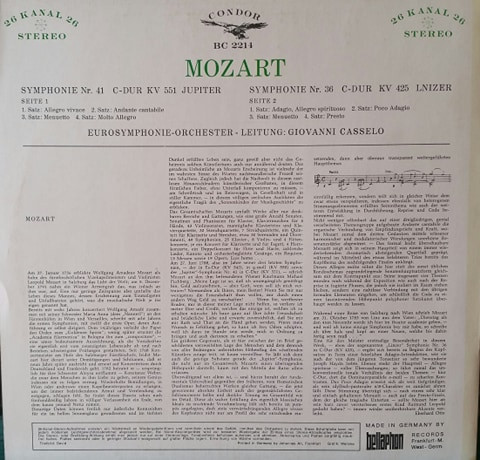Wolfgang Amadeus Mozart - Symphonie Nr. 41 C-Dur Kv551 - Jupiter - / Symphonie Nr. 36 C-Dur Kv 425 - Linzer - | Condor (BC 2214) - 2