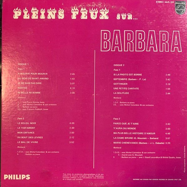 Barbara - Pleins Feux Sur... Barbara | Philips (6641.031) - 3 Barbara - Pleins Feux Sur... Barbara | Philips (6641.031) - 3