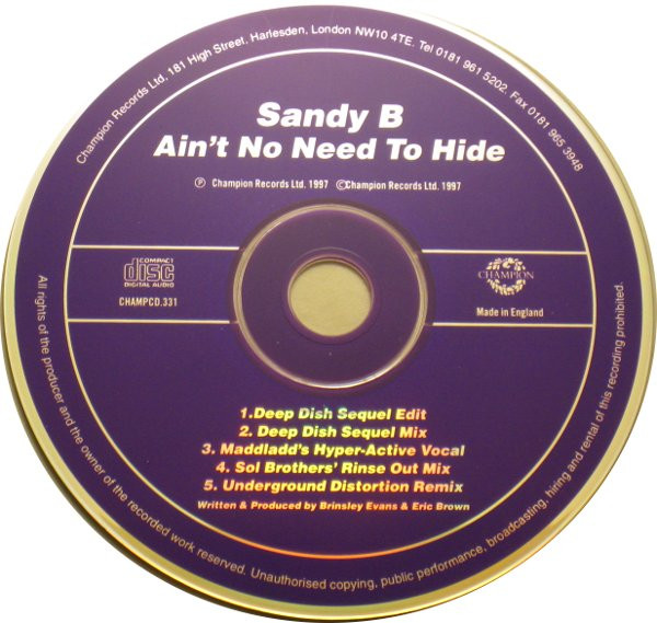 Sandy B - Ain't No Need To Hide | Champion (CHAMPCD.331) - 4