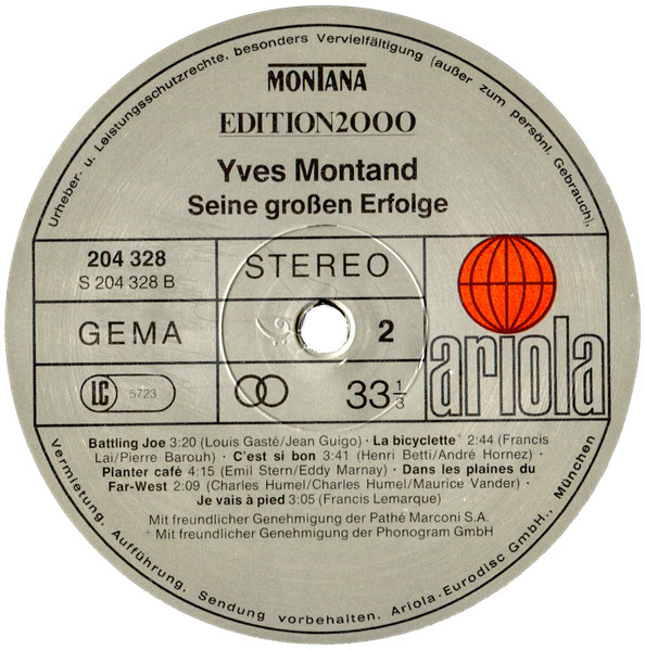 Yves Montand - Seine Grossen Erfolge | Ariola Montana (204 328-320) - 4