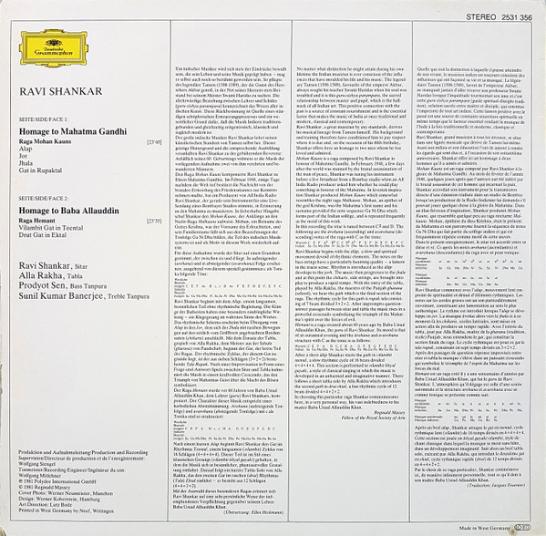 Ravi Shankar - Homage To Mahatma Gandhi & Baba Allauddin | Deutsche Grammophon (2531 356) - 2 Ravi Shankar - Homage To Mahatma Gandhi & Baba Allauddin | Deutsche Grammophon (2531 356) - 2