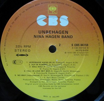 Nina Hagen Band - Unbehagen | CBS (S CBS 84159) - 2 Nina Hagen Band - Unbehagen | CBS (S CBS 84159) - 2
