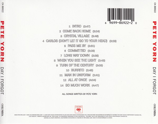 Pete Yorn - Day I Forgot | Columbia (CK 86922) - 2 Pete Yorn - Day I Forgot | Columbia (CK 86922) - 2