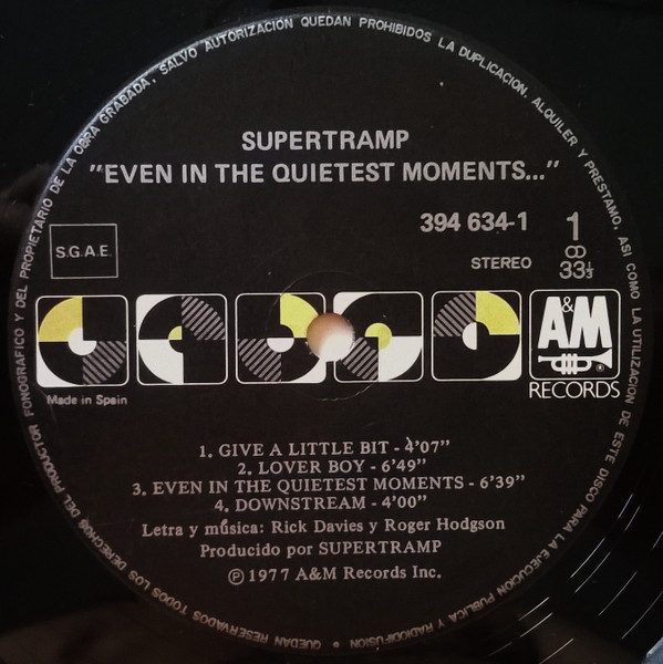 Supertramp - Even In The Quietest Moments... | A&M Records (394 634-1) - 3