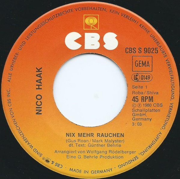 Nico Haak - Nix Mehr Rauchen | CBS (CBS S 9025)