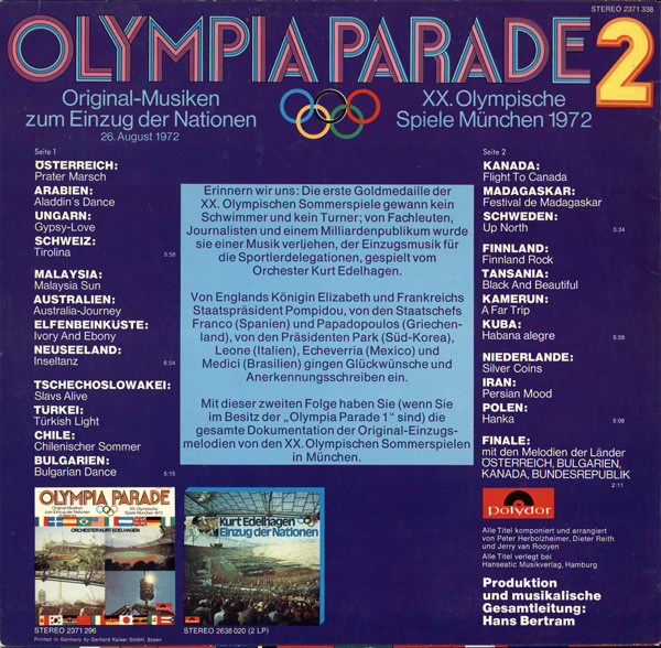 Orchester Kurt Edelhagen - Olympia Parade 2 (Original-Musiken Zum Einzug Der Nationen 26. August 1972) | Polydor (2371 338) - 2