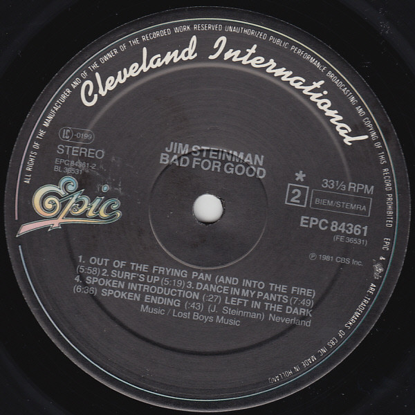 Jim Steinman - Bad For Good | Cleveland International Records (84361) - 4