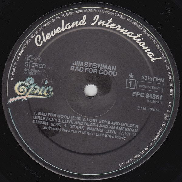 Jim Steinman - Bad For Good | Cleveland International Records (84361) - 3