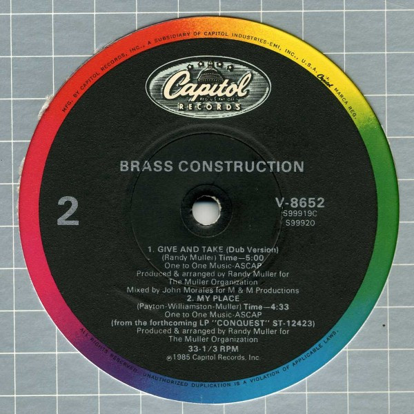 Brass Construction - Give And Take | Capitol Records (V-8652) - 2