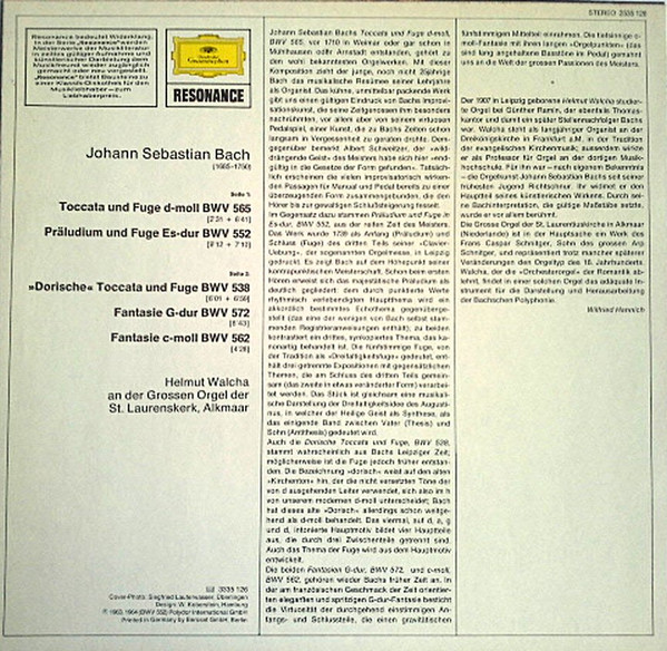 Helmut Walcha Spielt Johann Sebastian Bach - Helmut Walcha Spielt Bach | Deutsche Grammophon (2535 126) - 2 Helmut Walcha Spielt Johann Sebastian Bach - Helmut Walcha Spielt Bach | Deutsche Grammophon (2535 126) - 2