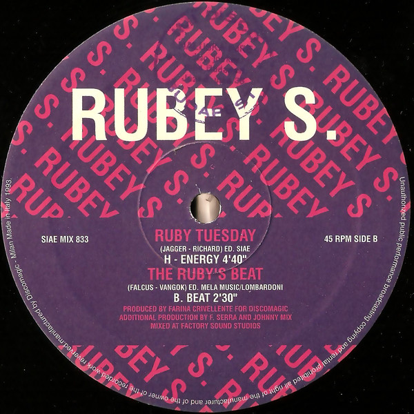 Rubey S. - Ruby Tuesday (Remix '93) | Discomagic Records (MIX  833) - 3