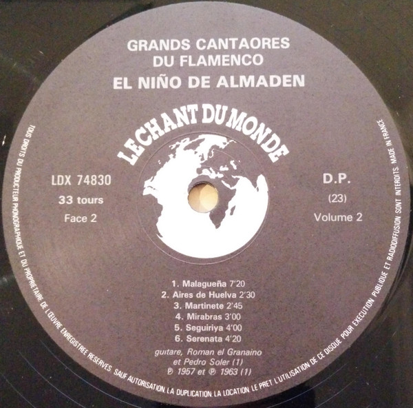 El Niño De Almaden - Grands Cantaores Du Flamenco | Le Chant Du Monde (LDX 74830) - 4