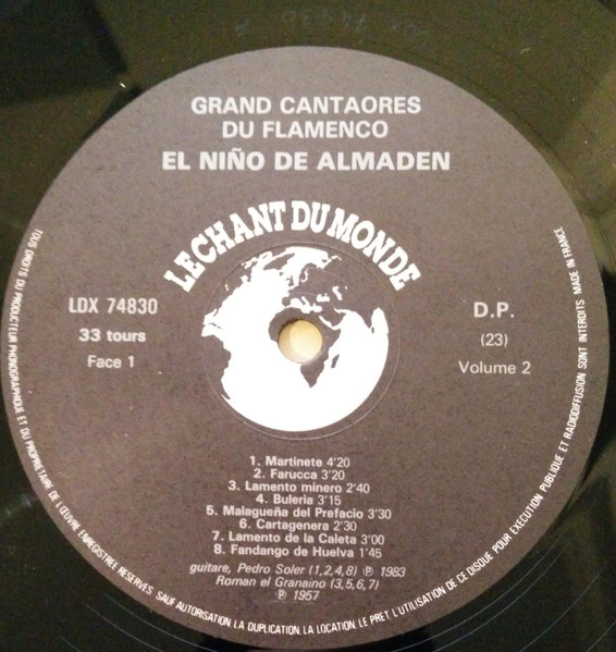 El Niño De Almaden - Grands Cantaores Du Flamenco | Le Chant Du Monde (LDX 74830) - 3