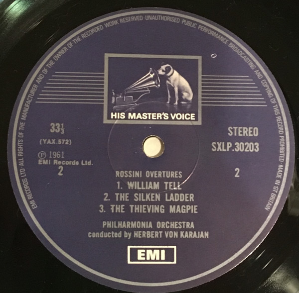 Herbert Von Karajan Conducts Gioacchino Rossini , Philharmonia Orchestra - Rossini Overtures | His Master's Voice (SXLP 30203) - 4 Herbert Von Karajan Conducts Gioacchino Rossini , Philharmonia Orchestra - Rossini Overtures | His Master's Voice (SXLP 30203) - 4