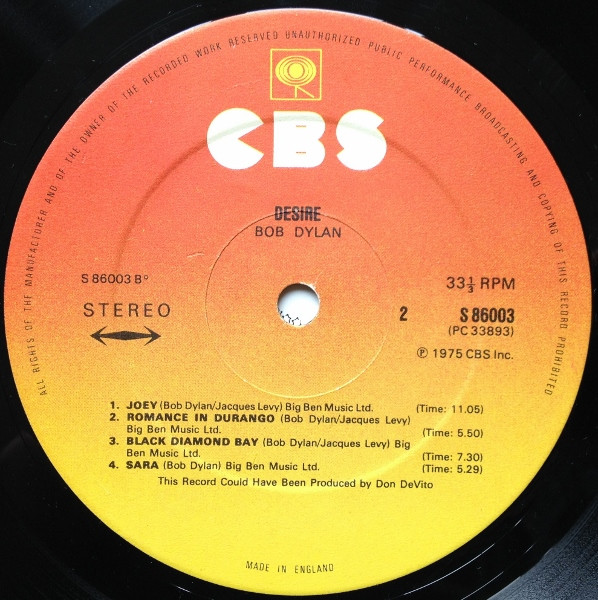 Bob Dylan - Desire | CBS (CBS 86003) - 4