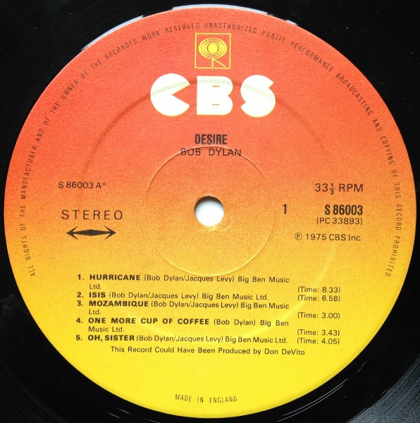 Bob Dylan - Desire | CBS (CBS 86003) - 3