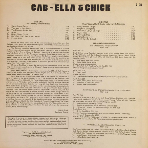 Various - Cab - Ella & Chick | Bandstand Records (BS-7125) - 2 Various - Cab - Ella & Chick | Bandstand Records (BS-7125) - 2