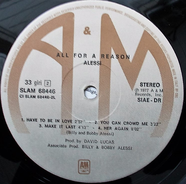 Alessi - All For A Reason | A&M Records (SLAM 68446) - 3 Alessi - All For A Reason | A&M Records (SLAM 68446) - 3