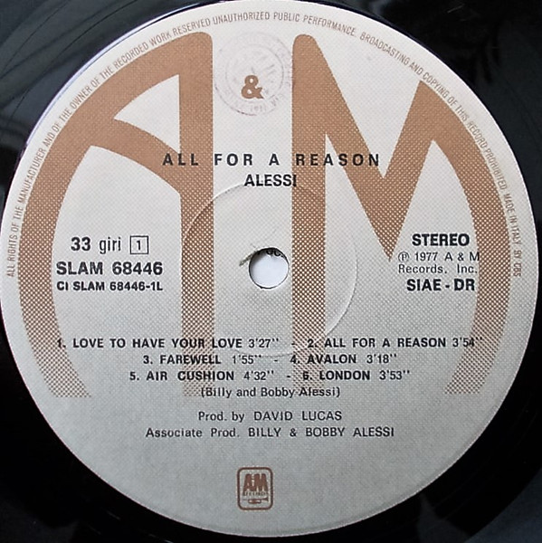 Alessi - All For A Reason | A&M Records (SLAM 68446) - 4 Alessi - All For A Reason | A&M Records (SLAM 68446) - 4