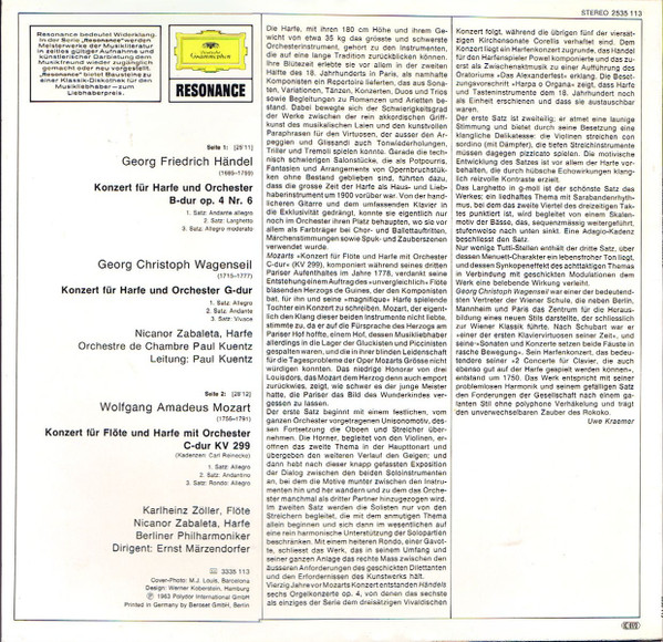 Nicanor Zabaleta · Georg Friedrich Händel · Georg Christoph Wagenseil · Wolfgang Amadeus Mozart - Harfenkonzerte | Deutsche Grammophon (2535 113)