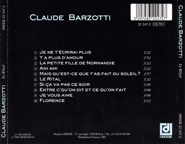 Claude Barzotti - Le Rital | Disques Déesse (DEESSE 32 247-2) - 2