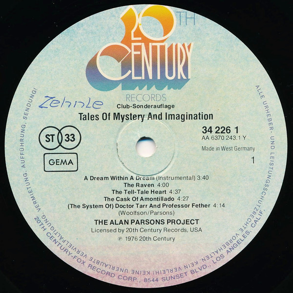 The Alan Parsons Project - Tales Of Mystery And Imagination | 20th Century Records (34 226 1) - 3