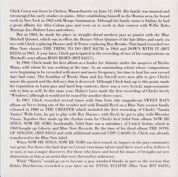Chick Corea - Now He Sings, Now He Sobs | Blue Note (CDP 7 90055 2) - 3