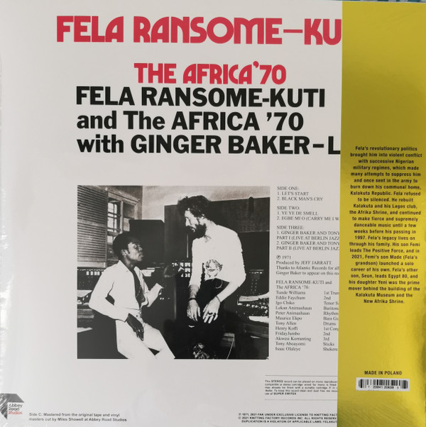 Fela Kuti And Africa 70 With Ginger Baker - Live! | Knitting Factory Records (KFR2003-3) - 2