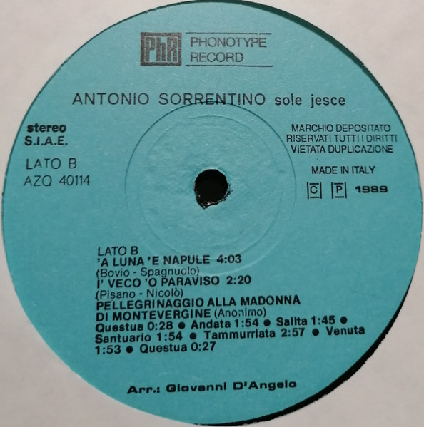 Antonio Sorrentino - Sole Jesce | Phonotype Record (AZQ 40114) - 4 Antonio Sorrentino - Sole Jesce | Phonotype Record (AZQ 40114) - 4