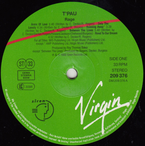 T'Pau - Rage | Virgin (209 376-630) - 3 T'Pau - Rage | Virgin (209 376-630) - 3