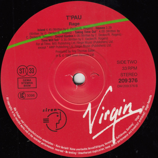 T'Pau - Rage | Virgin (209 376-630) - 4 T'Pau - Rage | Virgin (209 376-630) - 4