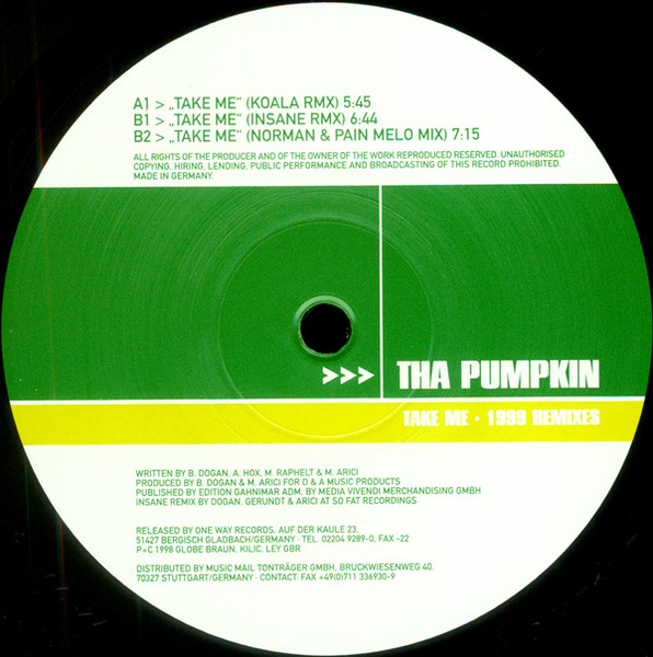 Tha Pumpkin - Take Me - 1999 Remixes | One Way Records (OW016-2) - 3