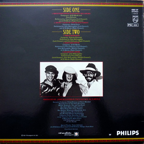 John McLaughlin / Al Di Meola / Paco De Lucía - Friday Night In San Francisco [Vinyl] | Philips (6302 137) - 2