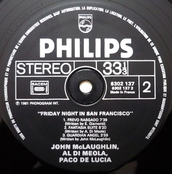 John McLaughlin / Al Di Meola / Paco De Lucía - Friday Night In San Francisco [Vinyl] | Philips (6302 137) - 4