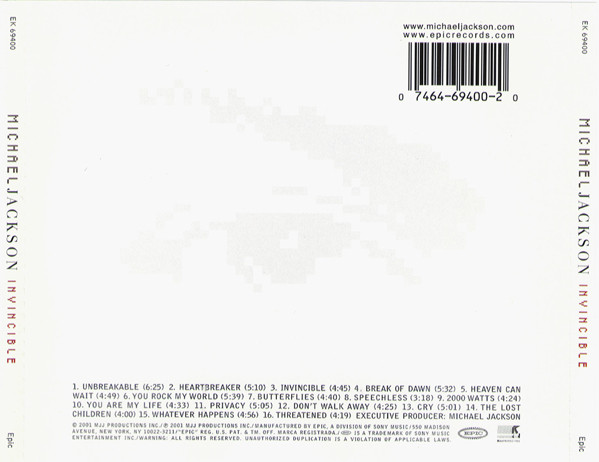 Michael Jackson - Invincible | Epic (EK 69400) - 2 Michael Jackson - Invincible | Epic (EK 69400) - 2