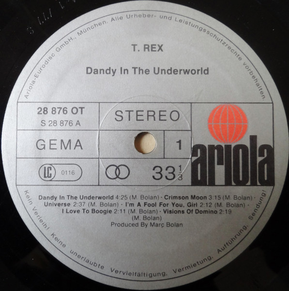 T. Rex - Dandy In The Underworld | Ariola (28 876 OT) - 3