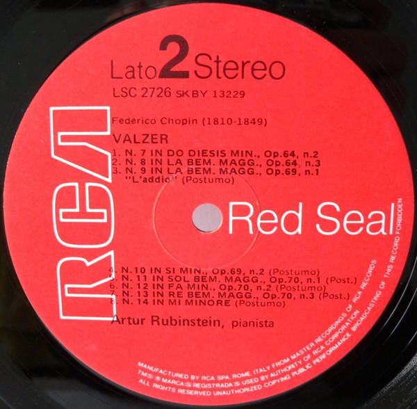 Frédéric Chopin - Arthur Rubinstein - Valzer Raccolta Completa | RCA Victor Red Seal (LSC 2726) - 4
