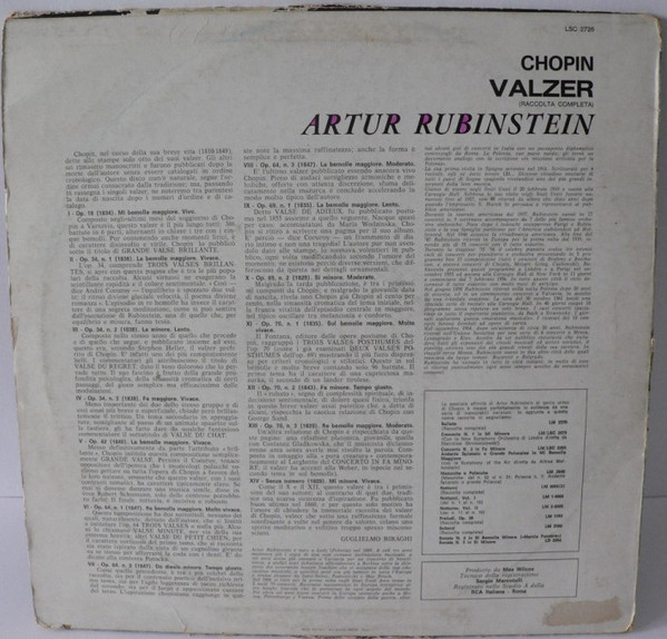 Frédéric Chopin - Arthur Rubinstein - Valzer Raccolta Completa | RCA Victor Red Seal (LSC 2726) - 2