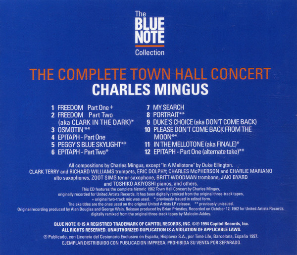 Charles Mingus - The Complete Town Hall Concert | Blue Note (CDP 7243 8 28353 2 5) - 2
