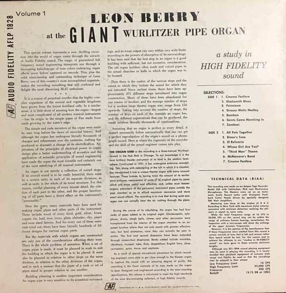 Leon Berry - Leon Berry At The Giant Wurlitzer Pipe Organ Volume 1 | Audio Fidelity (AFLP 1828) - 2 Leon Berry - Leon Berry At The Giant Wurlitzer Pipe Organ Volume 1 | Audio Fidelity (AFLP 1828) - 2