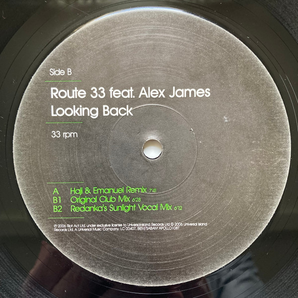 Route 33 Feat. Alex James - Looking Back | Apollo Recordings (APOLLO108T) - 3