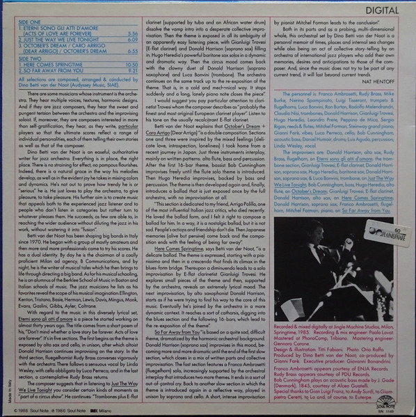 Dino Betti Van Der Noot - Here Comes Springtime | Soul Note (SN 1149) - 2