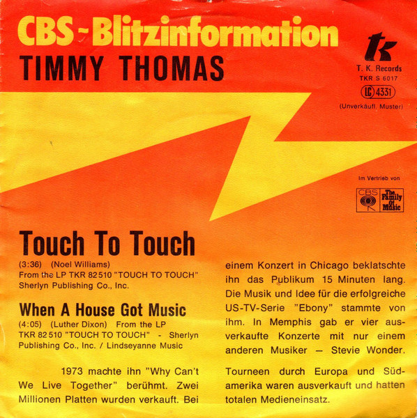 Timmy Thomas - Touch To Touch | T.K. Records (TKR S 6017) - main