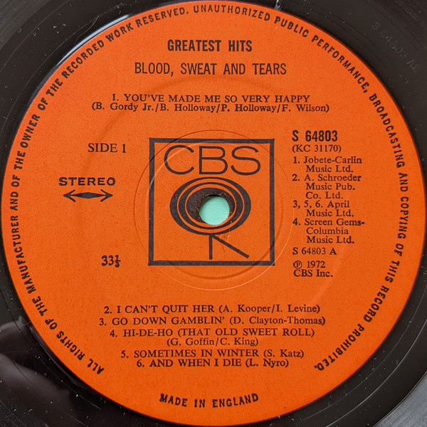 Blood, Sweat And Tears - Blood, Sweat & Tears Greatest Hits | CBS (64803) - 3 Blood, Sweat And Tears - Blood, Sweat & Tears Greatest Hits | CBS (64803) - 3